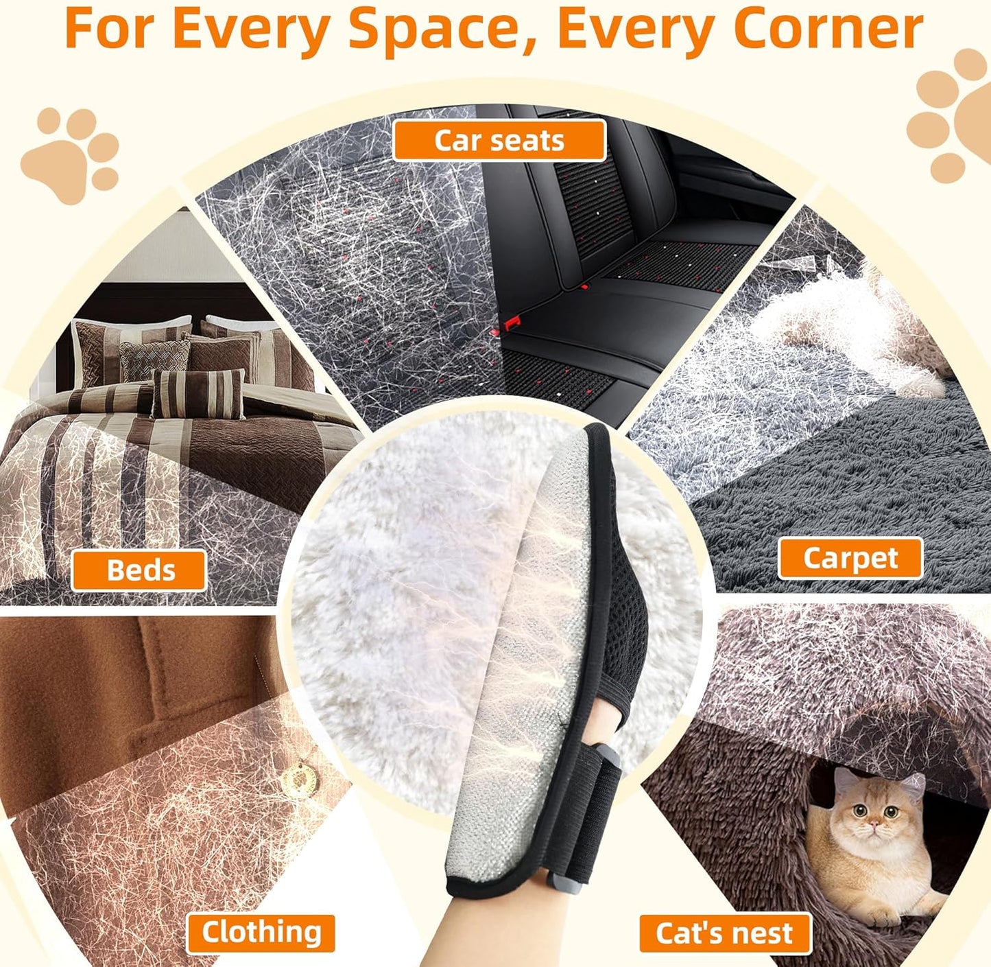 Pet Hair Removal Glove for Cats & Dogs, Patented Adjustable