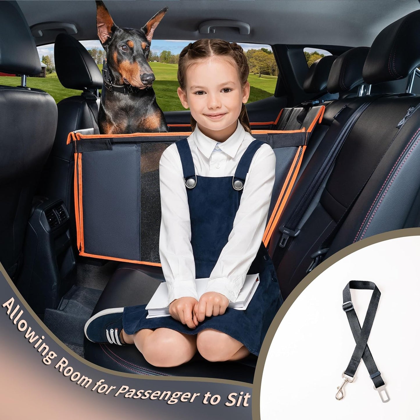 Large Dog Car Seat for Medium Dogs, Waterproof Faux Leather