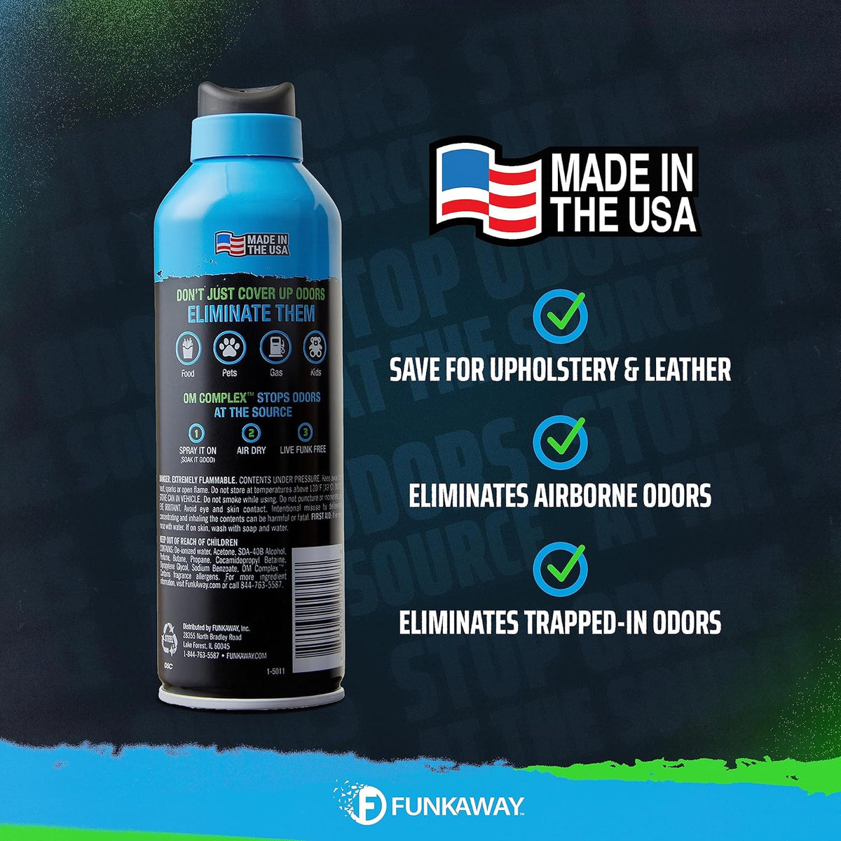 FunkAway Car Deodorizer Spray (8 oz - 3 Pack) Car Air Freshener and Odor Eliminator for SUVs, Trucks, RVs and Boats, Automotive Aerosol that Attacks Funk at the Source
