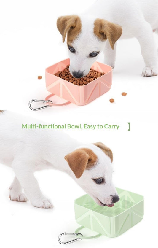 Dog Bowl Pet Collapsible Bowls, Square Pet Folding Bowl for