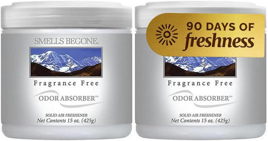 SMELLS BEGONE 15oz Gel Odor Eliminator - Absorb & Remove Tough Odors in Pet Areas, Bathrooms, Basements, Garage, Cars, RVs & Boats - Eliminate Odors Quickly (2-Pack, Fragrance Free)