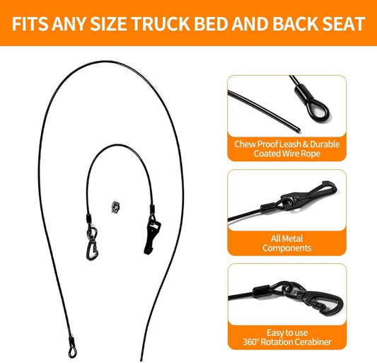 Dog Seatbelt, Car Harness with Coated Wire Rope, Happy Ride