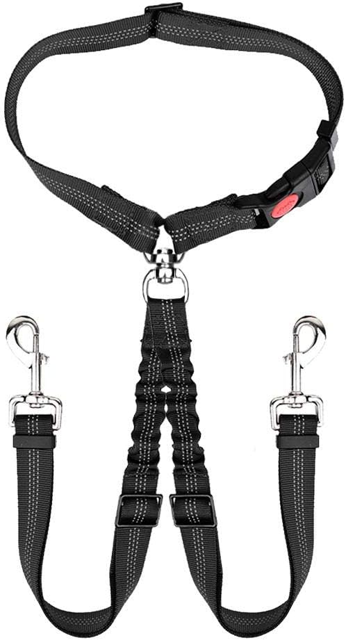 Double Dog Seat Belt, New Dual Pet Car Headrest Restraint