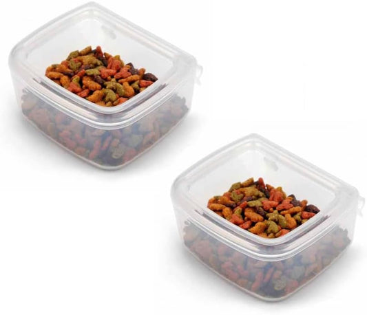 DryFur Pet Carrier Food Water Dish - Clear- Spill Resistant - Hook On Cups - Travel Kennel Bowls set of 2 (Small)