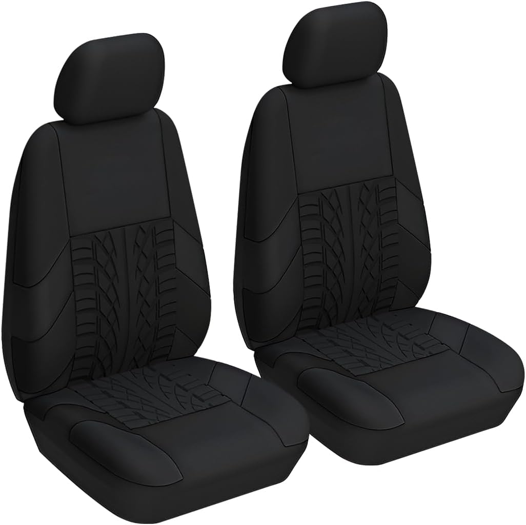 BESULEN Front Car Seat Covers, 2 Pcs Polyester Bucket Seat Protectors, Soft and Breathable, Premium Sporty Automotive Seat Cushions, Universal Auto Interior Accessories (Black)