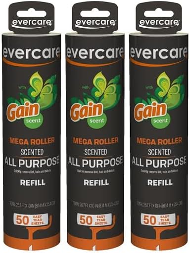 10” Mega All-Purpose Pet Hair Lint Roller Refills, 3 Pack