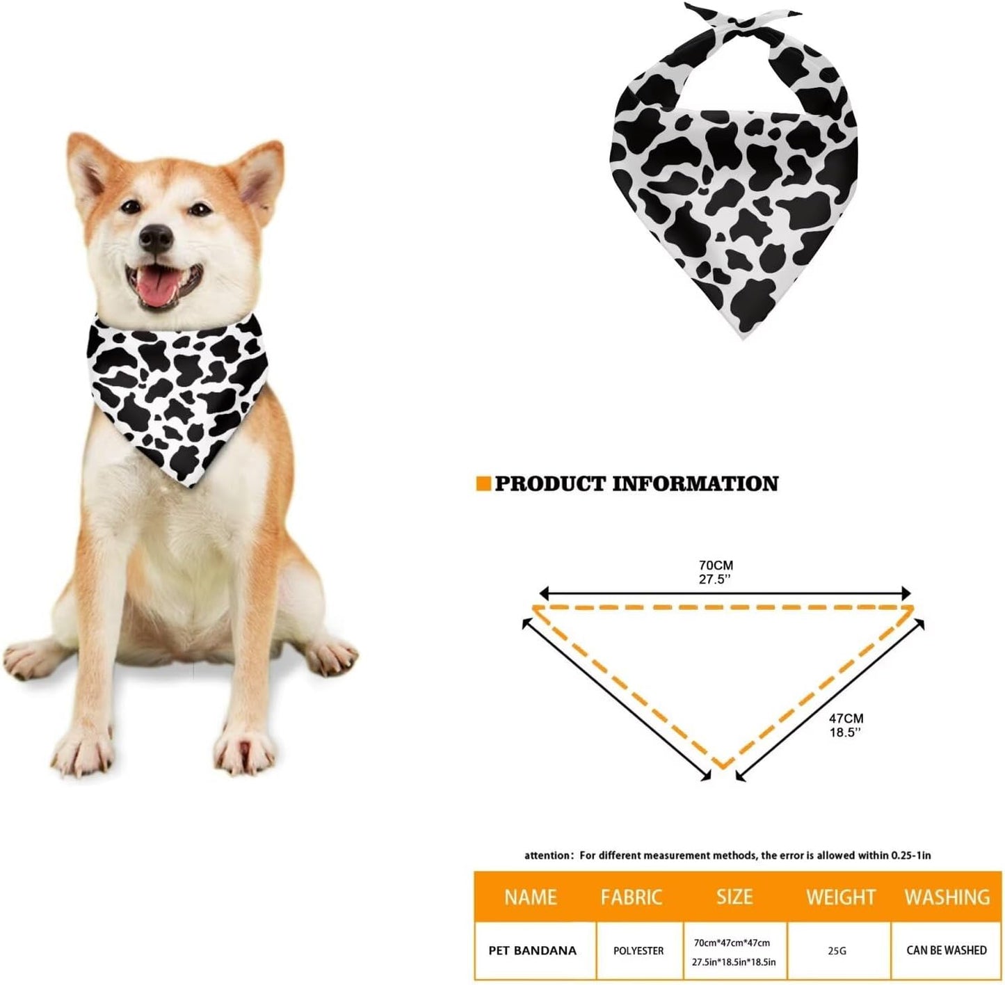Cow Print Dog Car Seat Cover Set with Garbage Bag and Pet