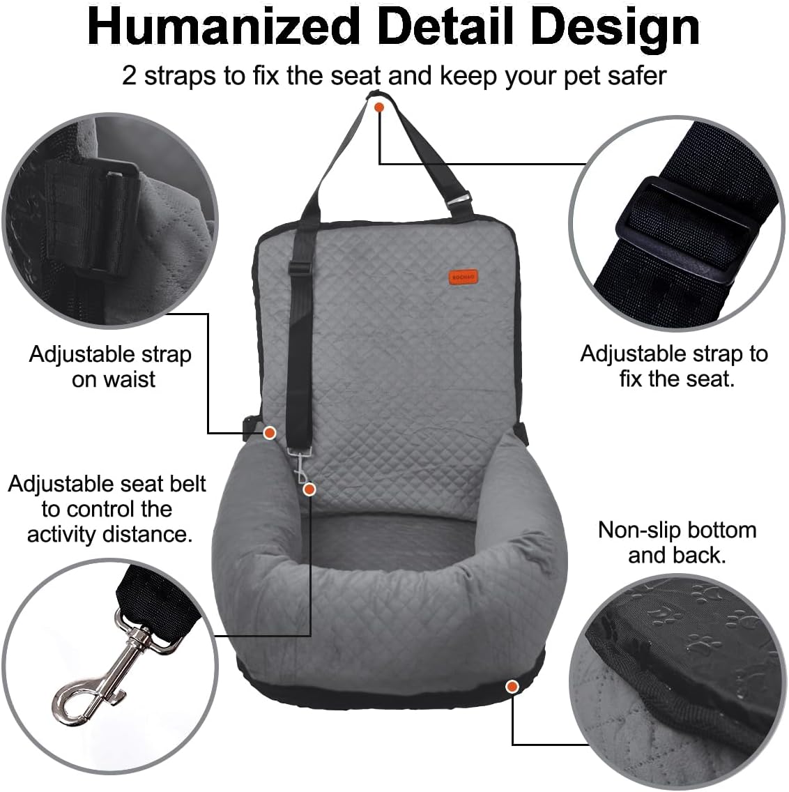 Dog Car Seat for Small Medium Dogs Up to 40lbs, Detachable