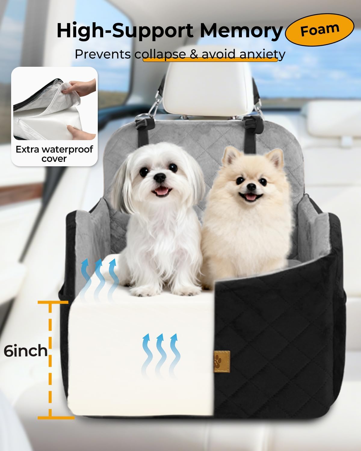Dog Car Seat for Small/Medium Dogs, Detachable Washable Dog