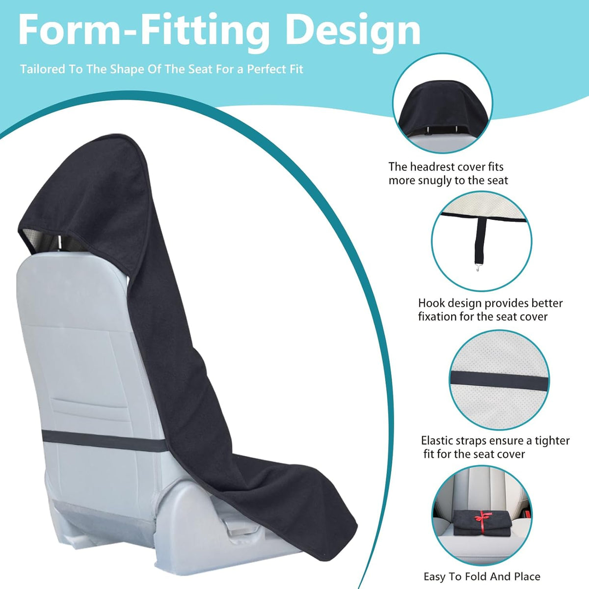 Car Seat Covers Universal Car Protective Front Seat Covers Washable Non-Slip Seat Protectors for Gym Workouts,Waterproof and Sweatproof Towel Seat Covers for Cars,Trucks, Jeeps (Black)