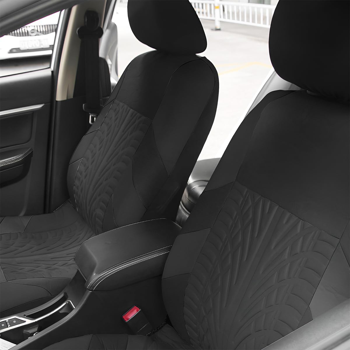 BESULEN Front Car Seat Covers, 2 Pcs Polyester Bucket Seat Protectors, Soft and Breathable, Premium Sporty Automotive Seat Cushions, Universal Auto Interior Accessories (Black)