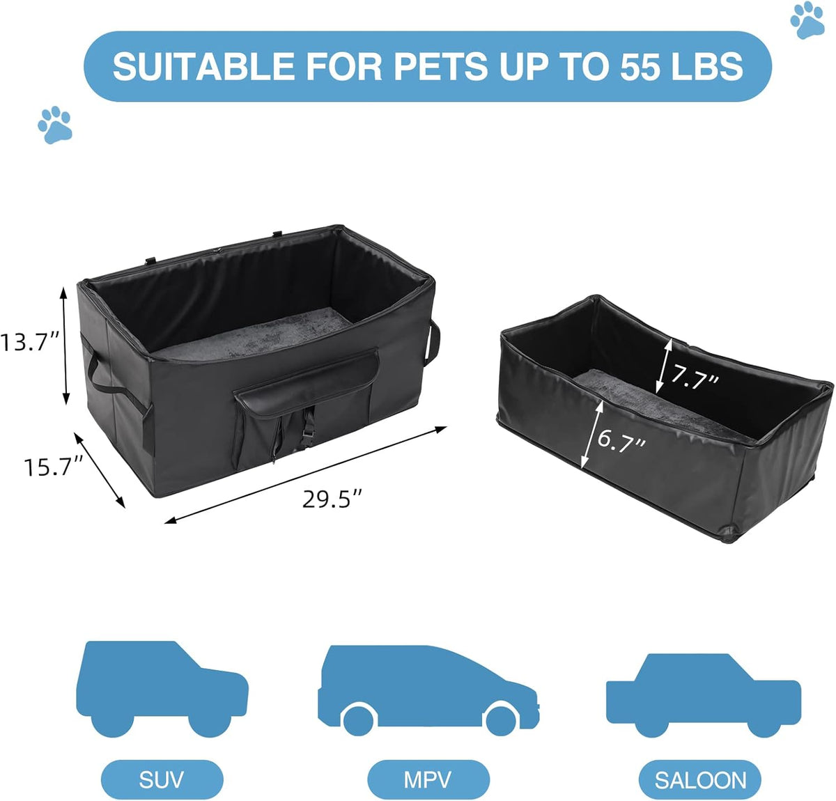 Dog Booster Seat for 2 Small/Medium Dogs, Dog Car Seat with