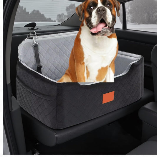 Quilted Car Dog Booster Seat, Black and Gray, Double Pet