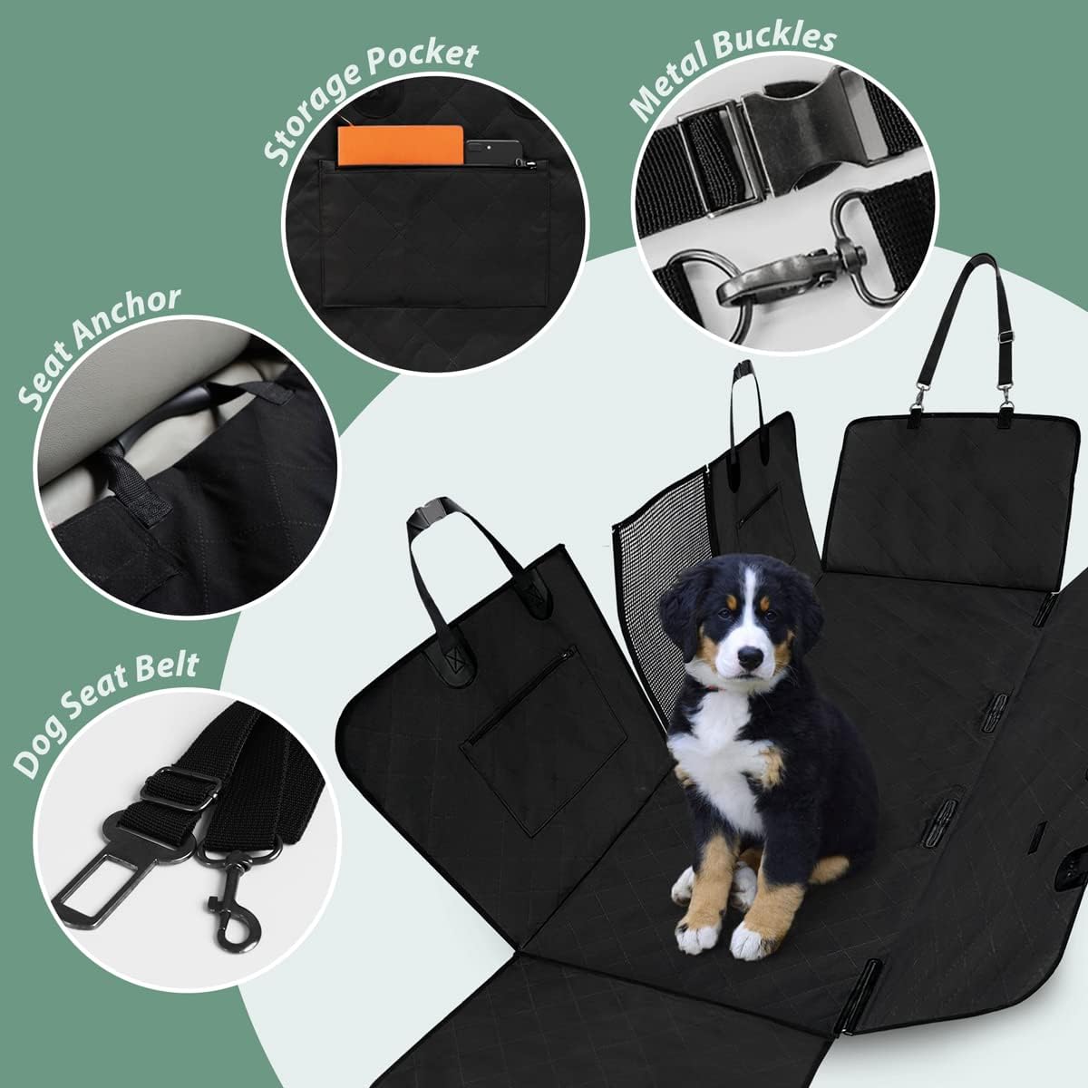Dog Car Seat Cover for Back Seats with Metal Buckle Mesh