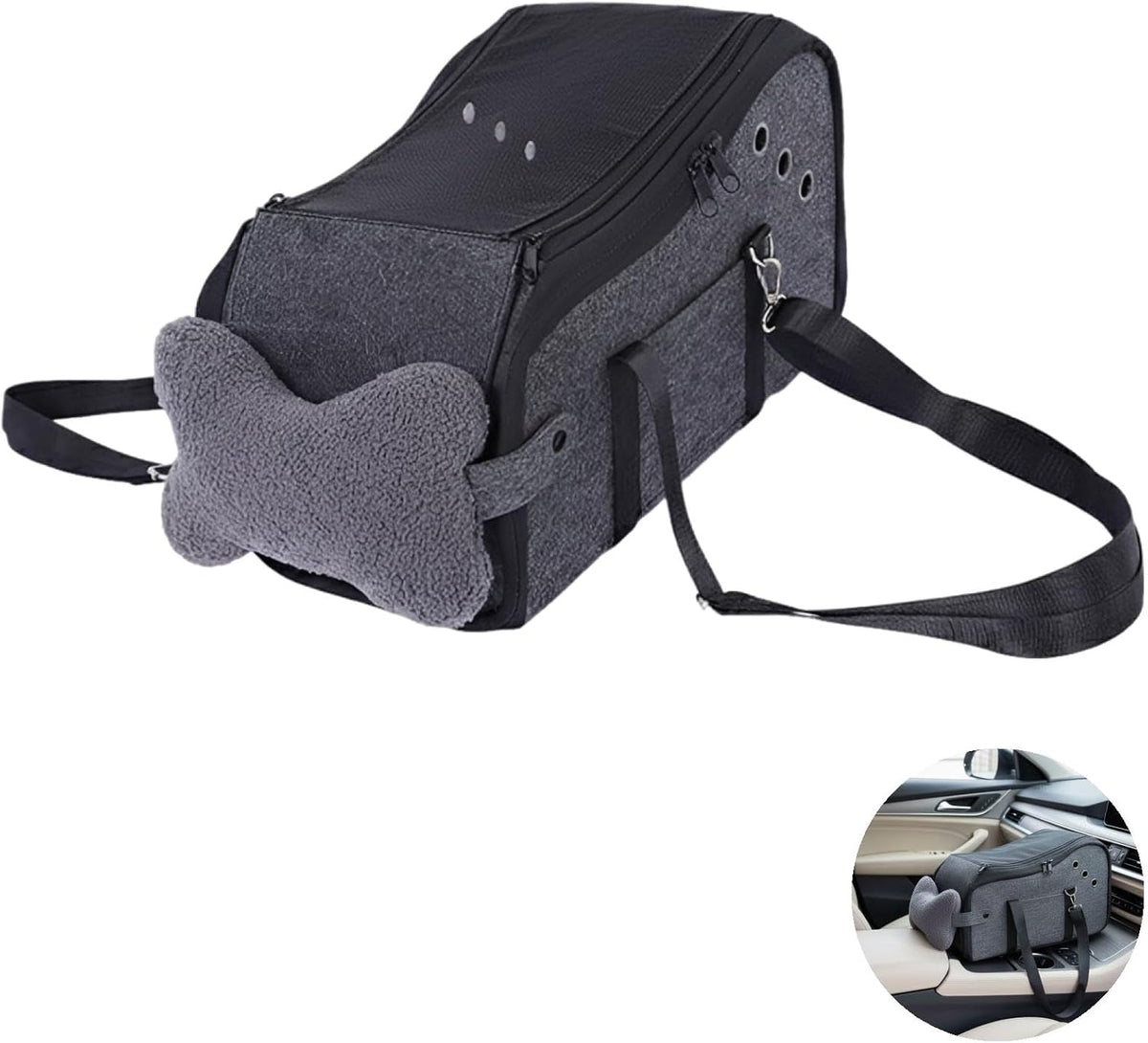 Small Dog Car Seat, 2-in-1 Center Console, Gray, 15.9 X 9.8
