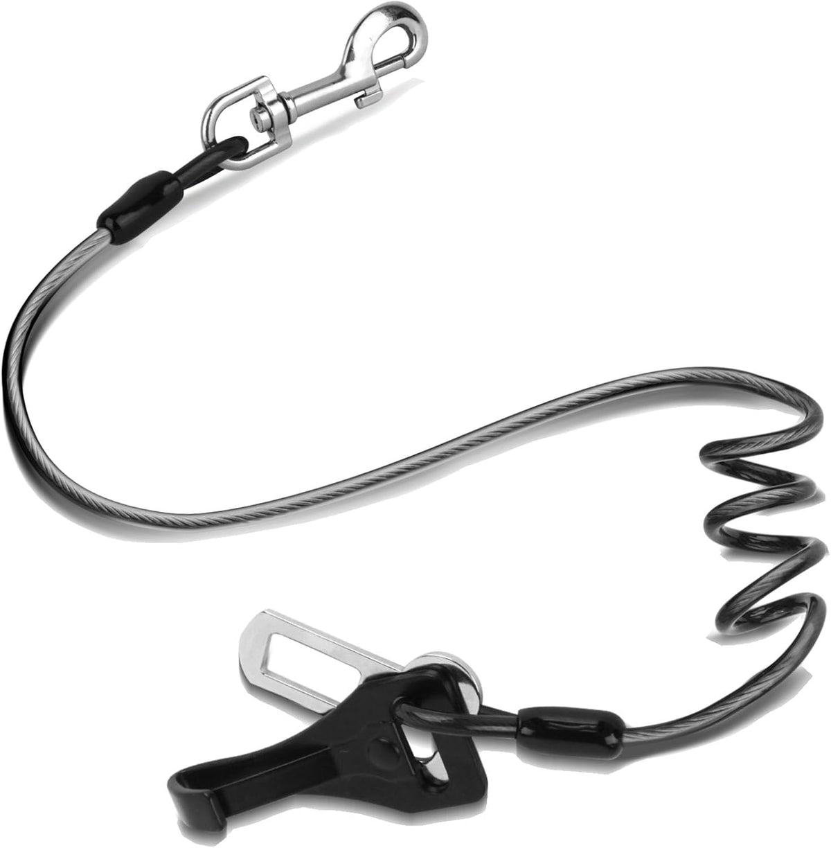 Seat Belt for Car, Chew Proof Leash 2 in 1 Steel Cable With