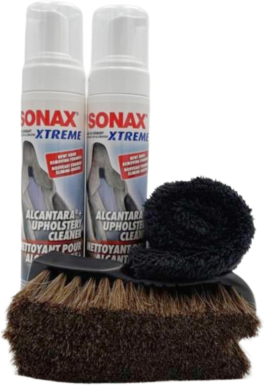 Autogeek SONAX Alcantara & Upholstery Cleaner Bundle | Removes Stains & Restores Color on Delicate Surfaces | Includes 2 x 250ml Bottles, Horse Hair Brush & Edgeless Towel | SON-206141-BUN