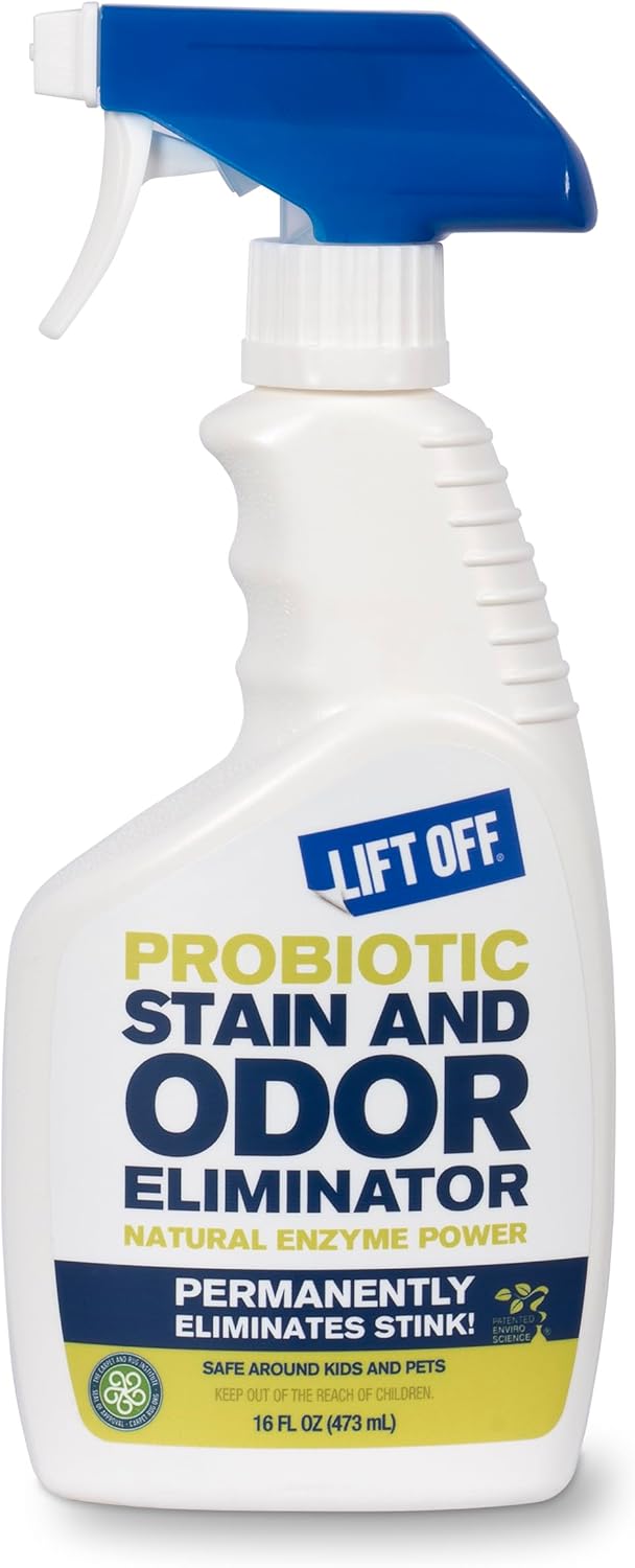 Lift Off 45006 Probiotic Stain and Odor Eliminator Spray – Powerful Natural Enzyme Carpet Cleaner and Pet Odor Eliminator for Urine, Upholstery, and Hard Floors, Safe Around Kids and Pets – 16 Fl Oz