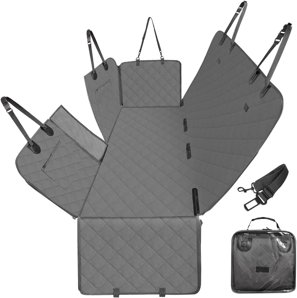 Dog Car Seat Cover for Back Seats with Metal Buckle Mesh