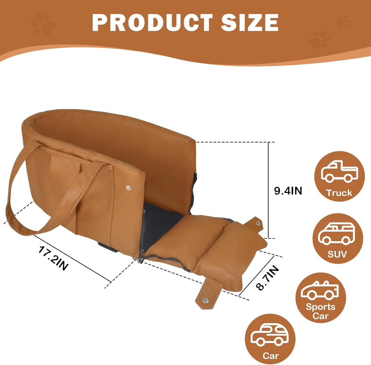 Portable Small Dog Seat for Car, Luxury Leather Center
