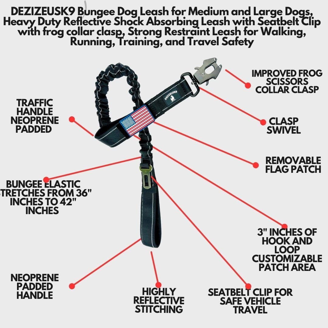 Heavy Duty Bungee Dog Leash - Shock Absorbing, Seat Belt