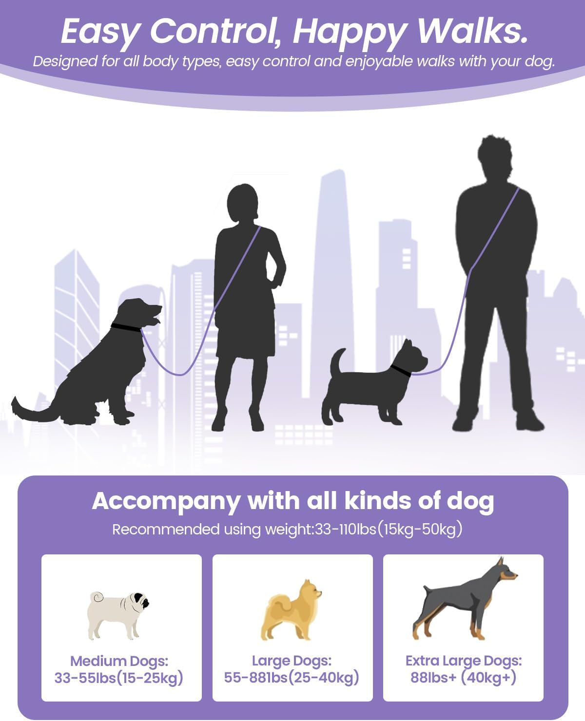 Hands Free Dog Leash, 2-in-1 Detachable Pet