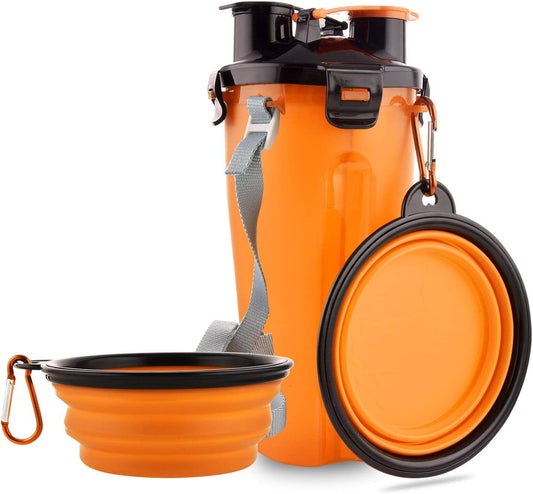 Dog Travel Water Bottle Collapsible Bowls, 2 in 1 Pet Food