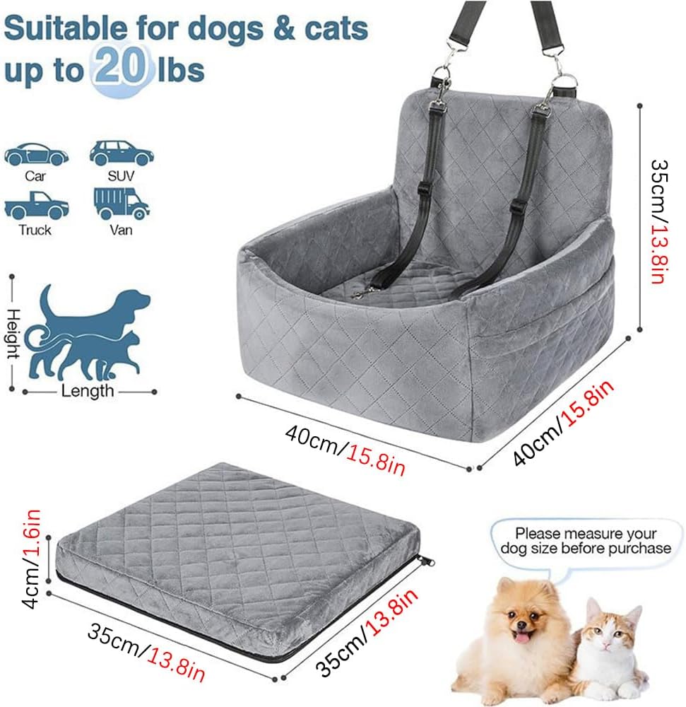 Dog Booster Car Seat for Small Medium Dogs, Memory Foam