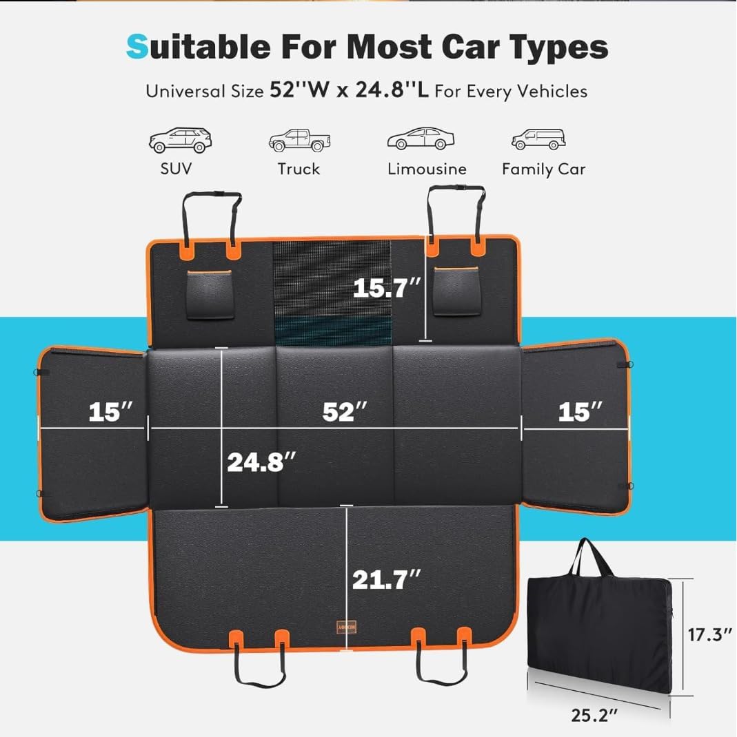 Dog Car Seat Cover, Waterproof Pet Hammock for Back Seat