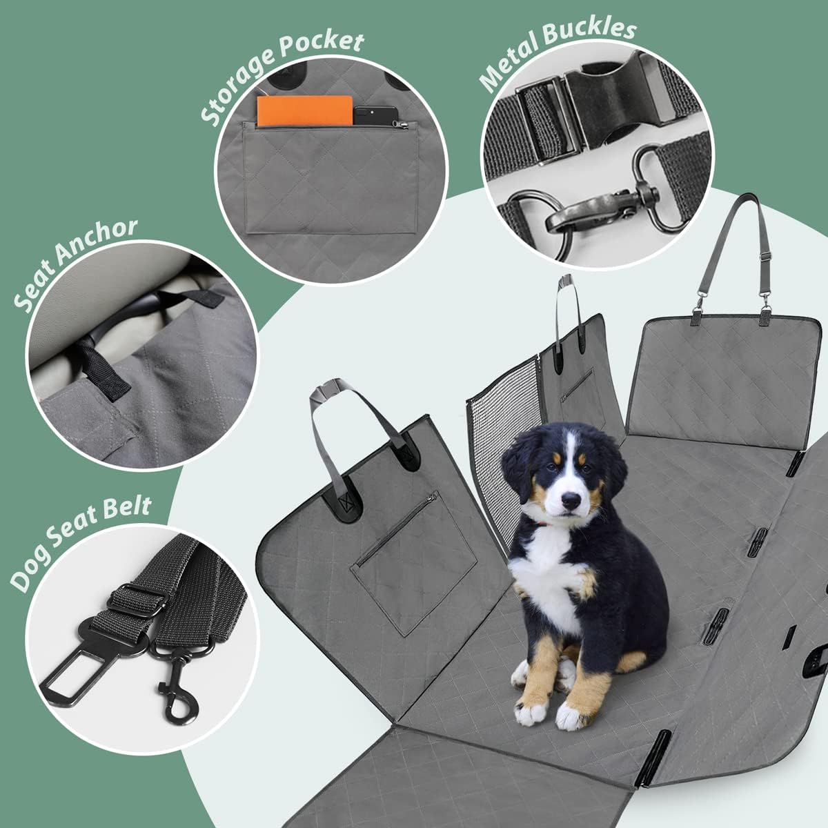 Dog Car Seat Cover for Back Seats with Metal Buckle Mesh