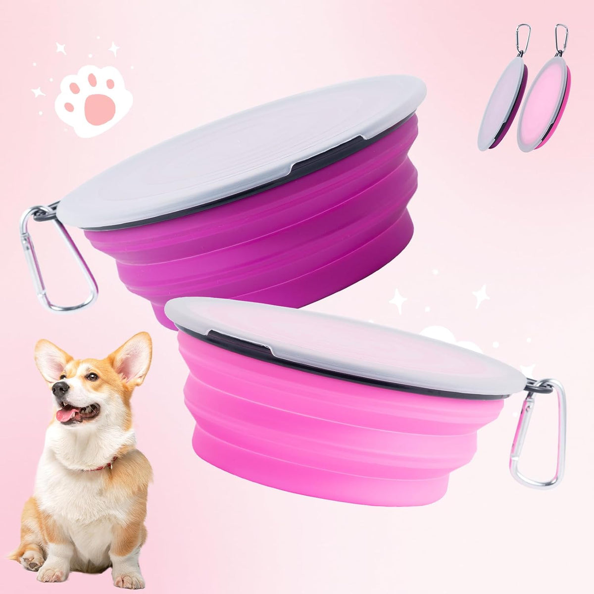 Dog Bowls Pet Collapsible Bowl with Cover Lids,2 Pack Dog