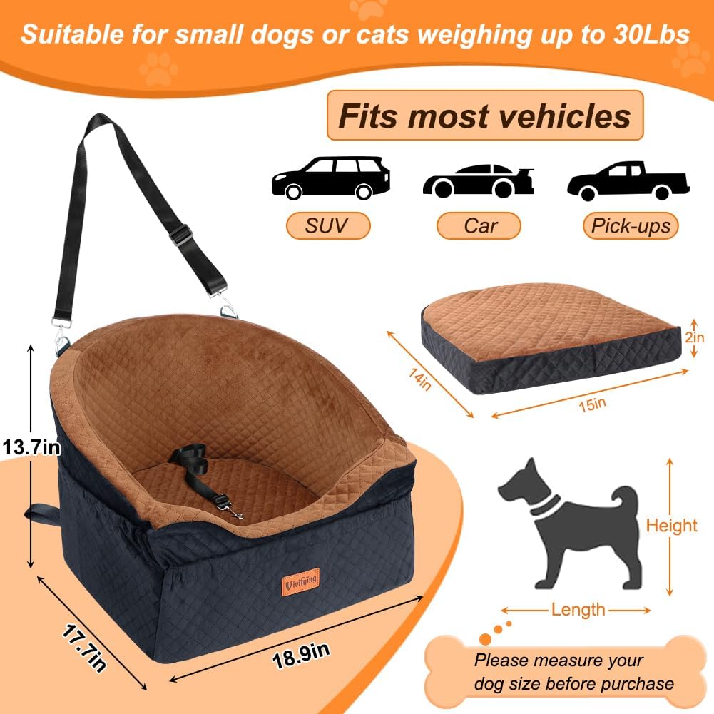 Dog Car Seat for Small & Medium Dogs, Detachable & Washable