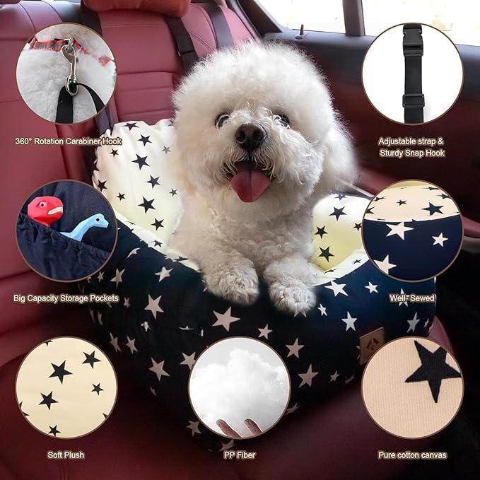 Dog Car Pet Booster Seat for Small Dogs, Washable Travel