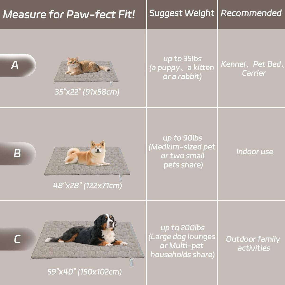 Dog Cooling Mat, Breathable Cooling Mat for Dogs Q-MAX>0.4 Pet Blanket, Washable Cooling Pad for Dogs & Cats, Summer Relief Neutral Decor Mat for Crate, Floor and Car, Taupe, Size A 35"x22"