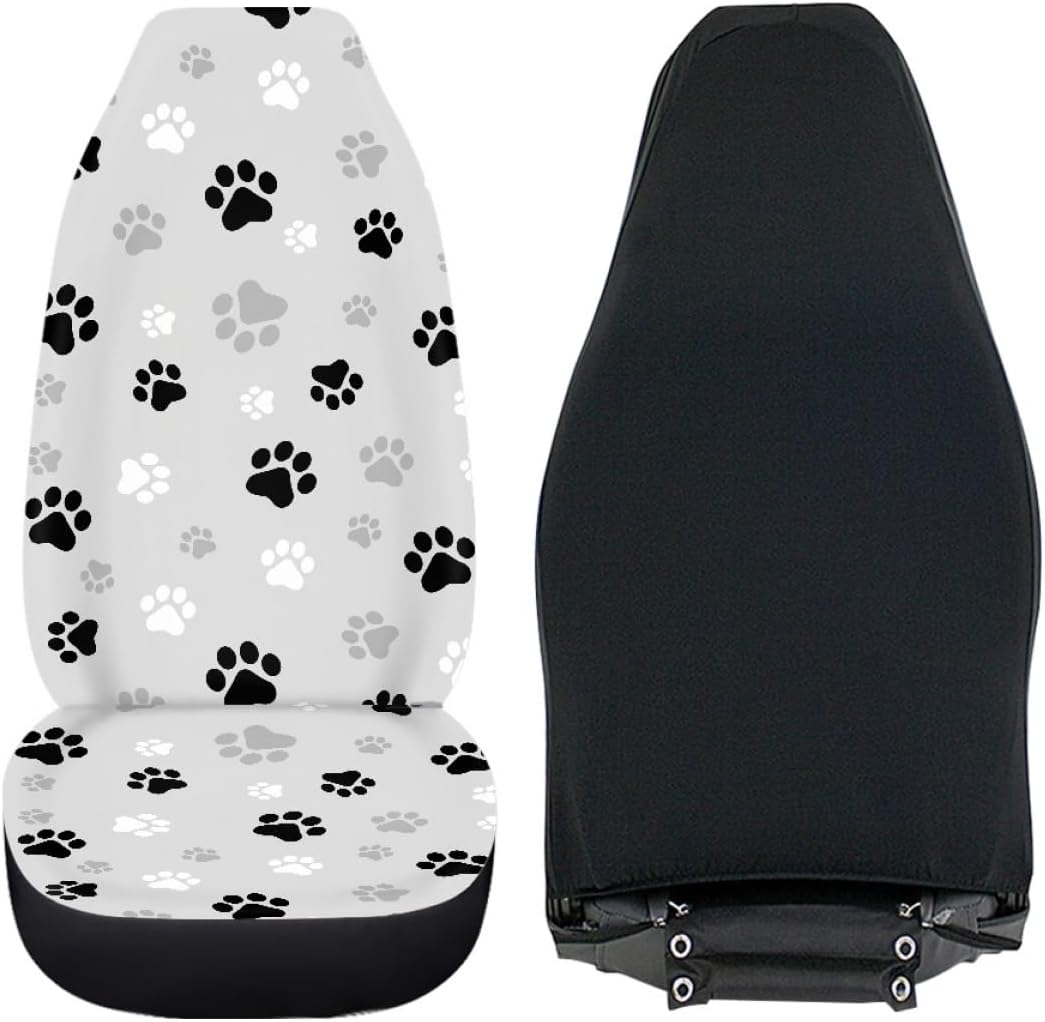 Pehede Car Seat Cover Dog Paw Print Front for Cars, Easy to Install Cover Set, Accessories Auto Trucks Van SUV,2 Packs