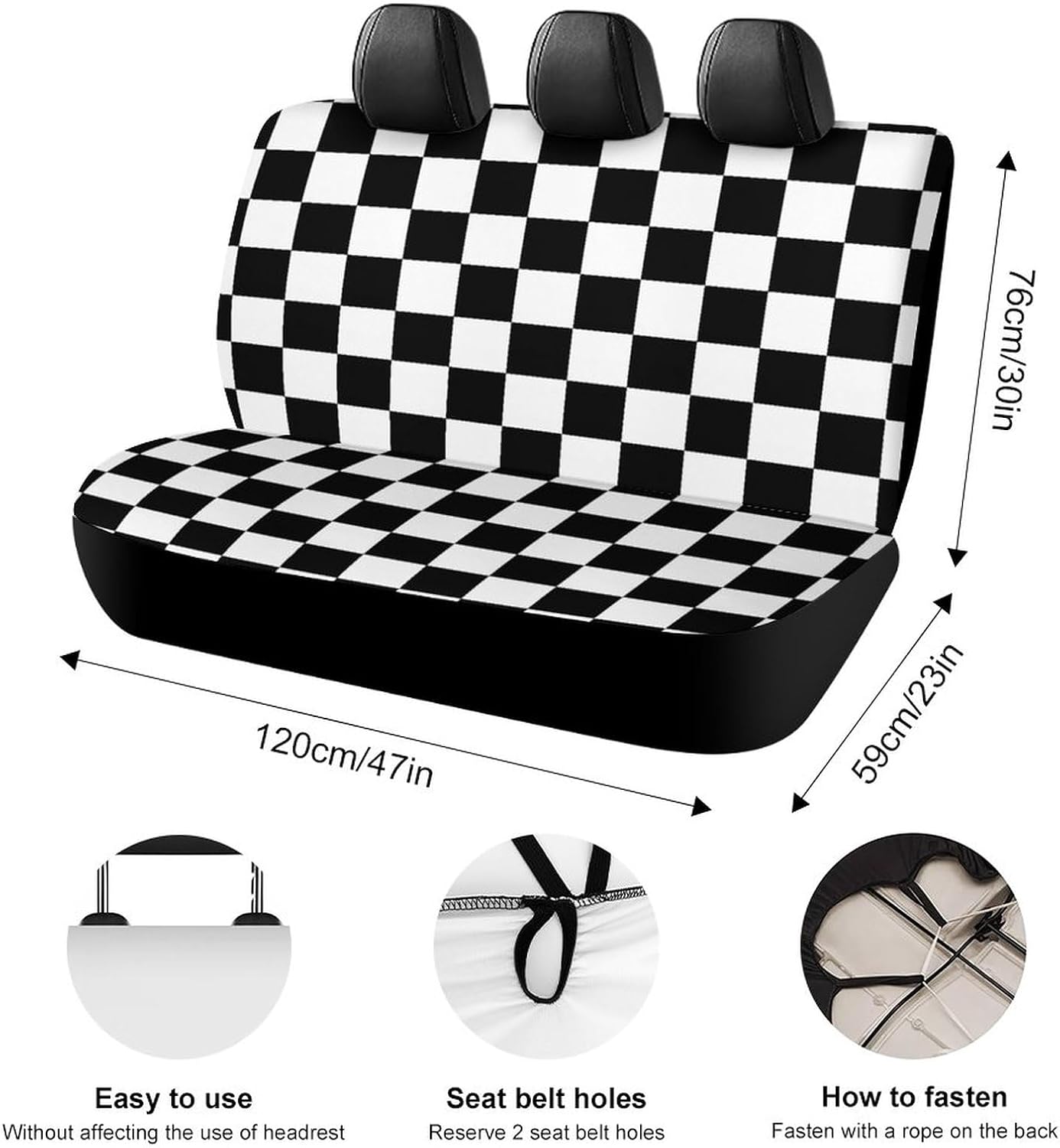 Checkerboard Black White Checkered Car Seat Cover Bench