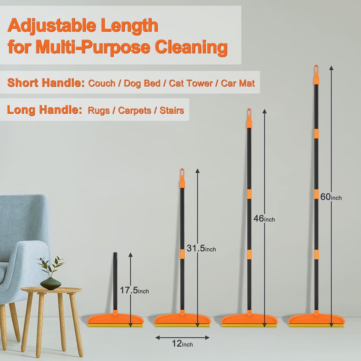 Carpet Rake for Pet Hair Removal, 5FT Reusable Pet Hair