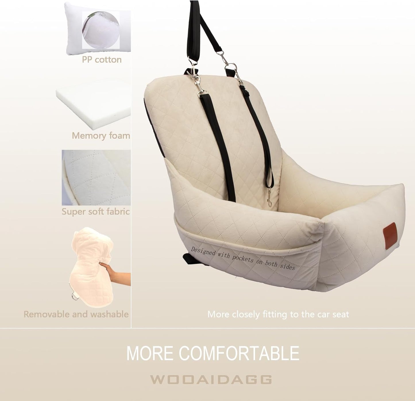 Dog Car Seat for Small Dogs,Ultra-Soft Fabric,2 Storage