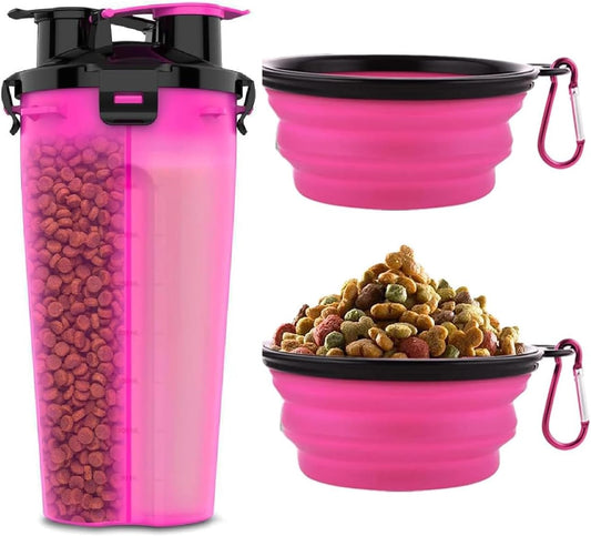 Dog Travel Water Bottle W/Collapsible Bowls - Portable 2 in