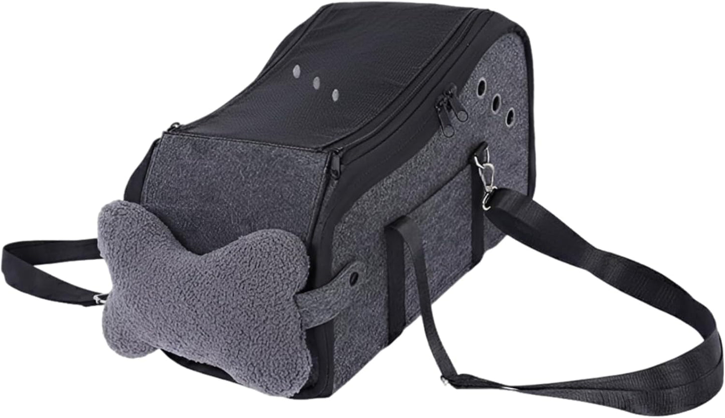 Small Dog Car Seat, 2-in-1 Center Console, Gray, Plush Bone