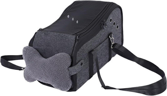 Small Dog Car Seat, 2-in-1 Center Console, Gray, Plush Bone