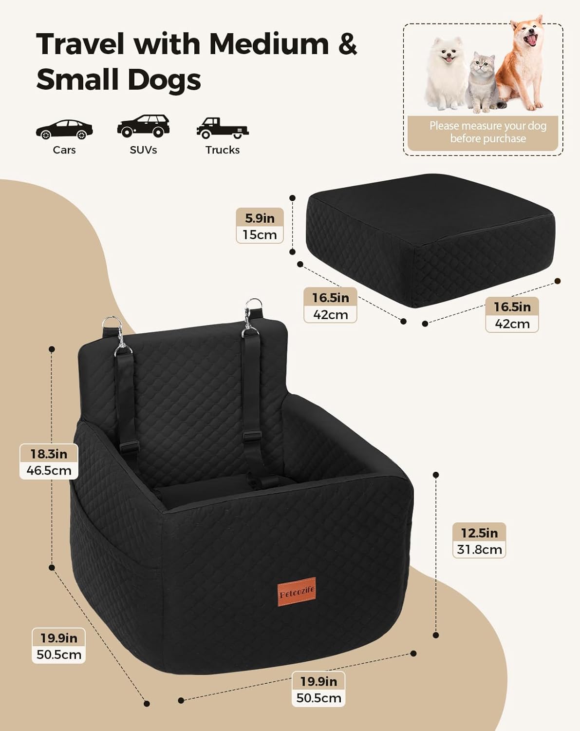 Dog Car Seat for Small & Medium Dogs Under 35lbs