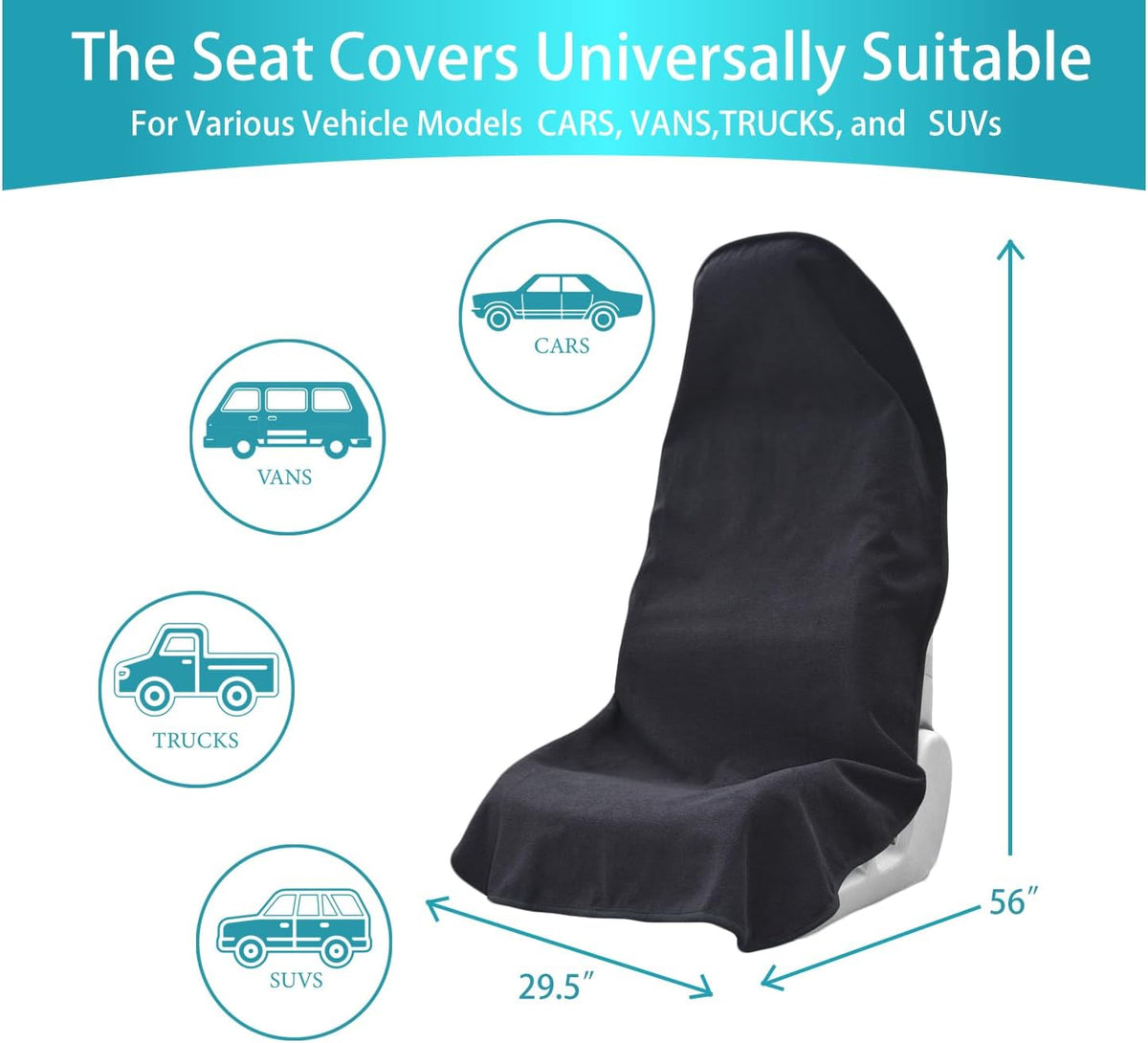 Car Seat Covers Universal Car Protective Front Seat Covers Washable Non-Slip Seat Protectors for Gym Workouts,Waterproof and Sweatproof Towel Seat Covers for Cars,Trucks, Jeeps (Black)
