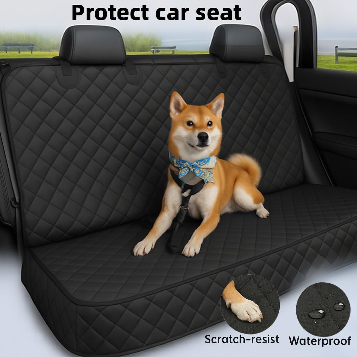 Waterproof Dog Car Seat Cover with Belt for Back Seat