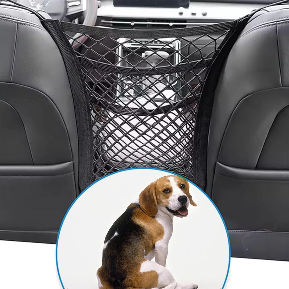 3-Layer Car Mesh Organizer, Dog and Kid Pet Barrier, Seat Back Net Bag Holder, Storage Organizer, Cargo Tissue Handbag Purse Holder, Driver Storage Netting Pouch