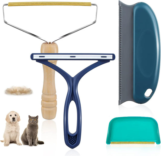 Pet Hair Remover - 4 Pack Dog Cat Hair Remover for Couch Furnitures, Reusable Lint Remover Shaver Portable Carpet Rake Scraper Brush for Blanket,Clothing, Pet Towers, Car Upholstery Blue