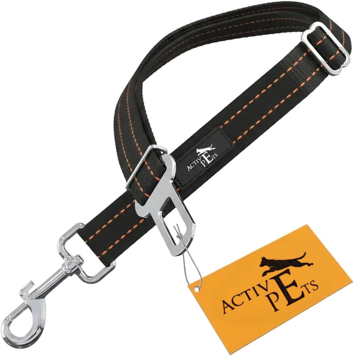 Orange Car Seat Belt for Dogs, Attaches to Harness &