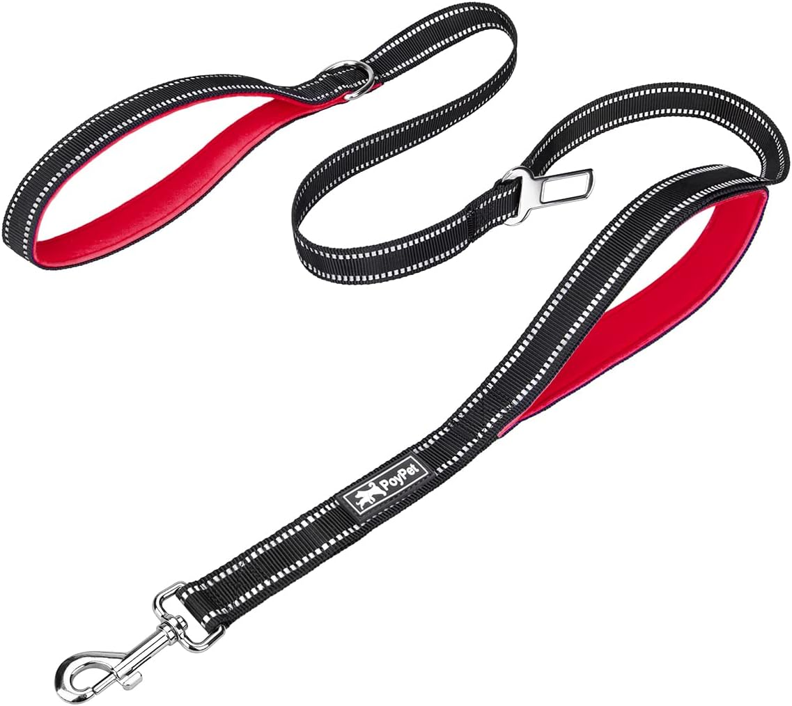5 Feet Reflective Dog Leash Tether + Car Seat Belt+ Dual