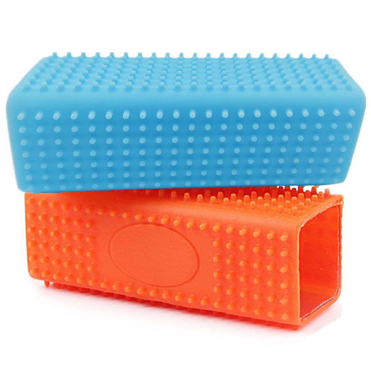 2 Pieces Pet Dog Cat Hair Remover, Block Roller Cleaner, Hollow Silicone Cleaner Brush for Sofa, Car Interiors, Furnishings, Carpets, Bedding or Any Fabric (Orange, Blue)