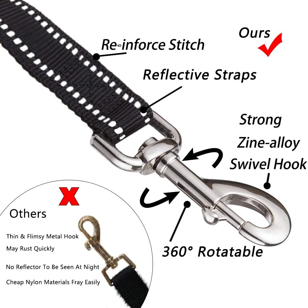 5 Feet Reflective Dog Leash Tether + Car Seat Belt+ Dual